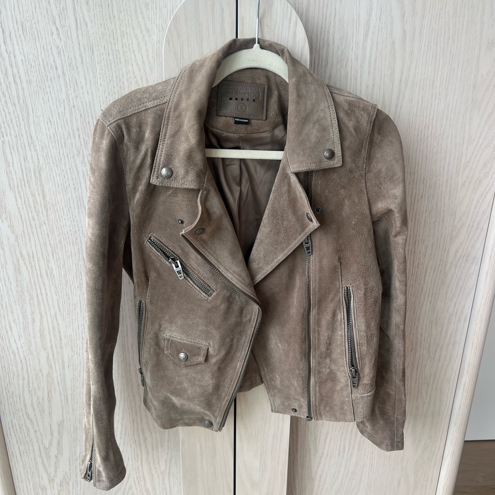 Blank NYC Taupe Suede Leather Jacket